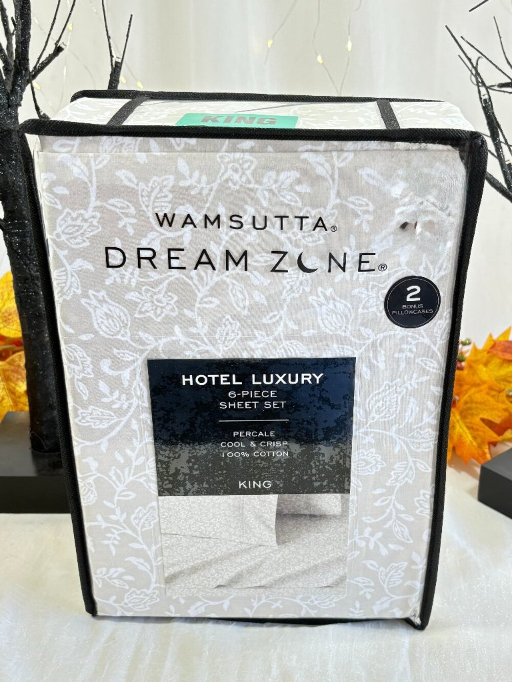 Wamsutta Dream Zone Hotel Luxury KING Sheet Set Tan Floral Cotton Percale 6PC